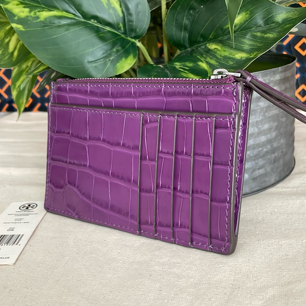 New✨ tory burch britten embossed zip card case wild thistle - Picture 10 of 12